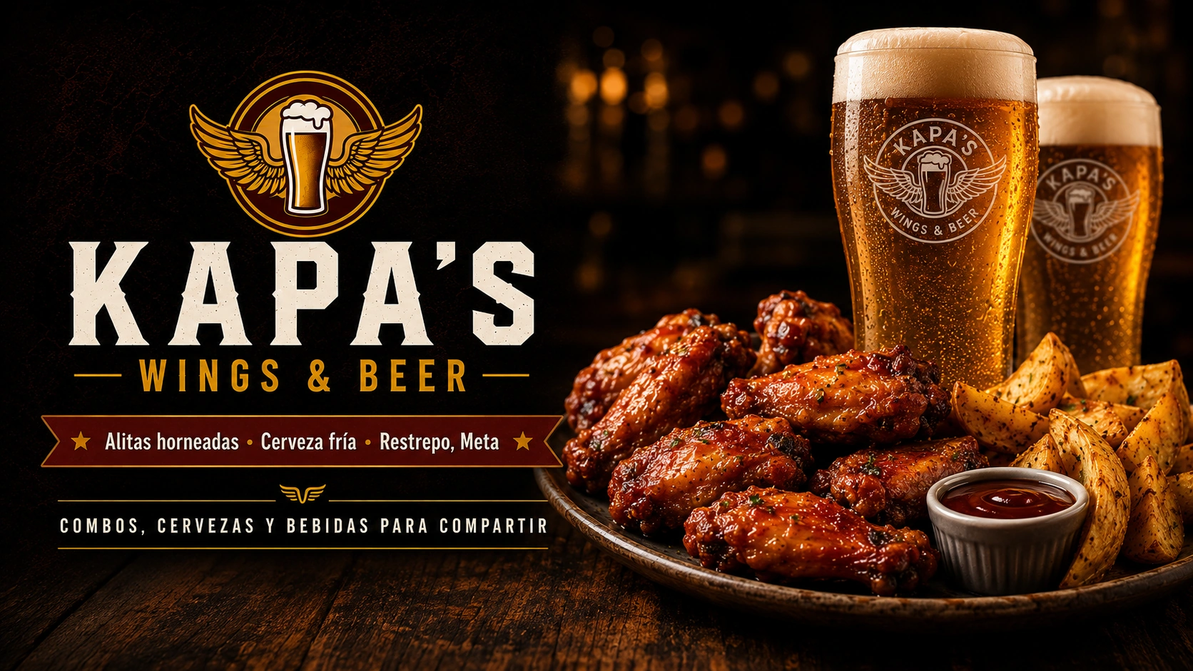 Combo de alitas KAPA'S con cerveza y papas